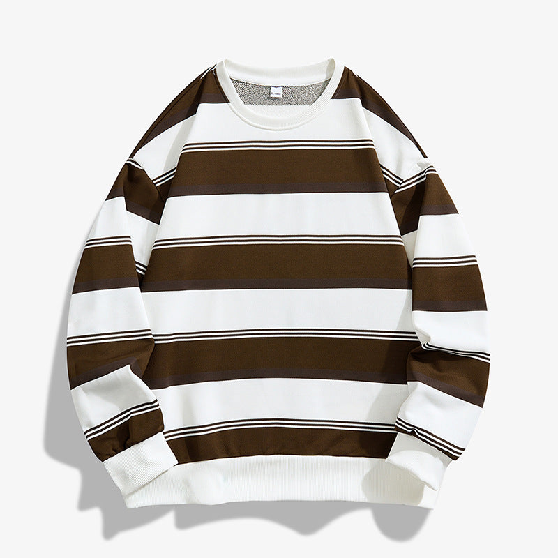 New Autumn Striped Loose Crew-Neck Mens Sweatshirt