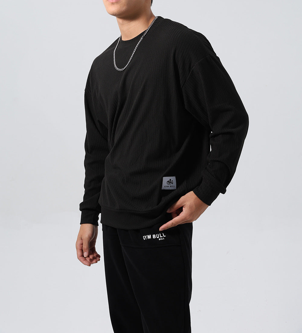 Mens Jacquard Striped Sports Hoodie With A Relaxed Fit And Dropped Shoulder Sleeves