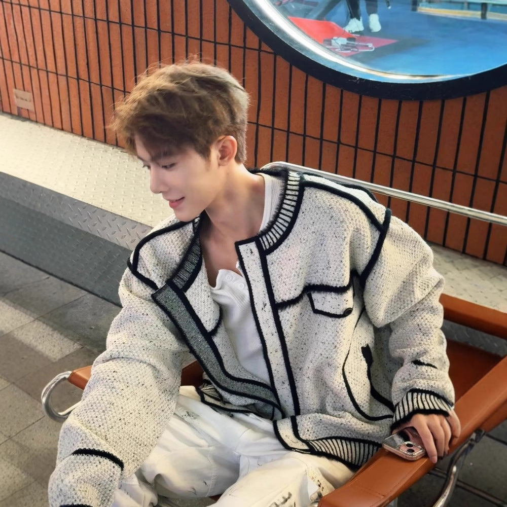 Round-neck Knitted Cardigan Sweater For Fall And Winter