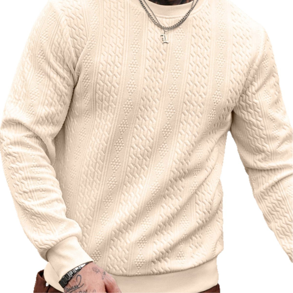 Loose-fitting Mens Casual Top With A Crew Neck And Jacquard Weave