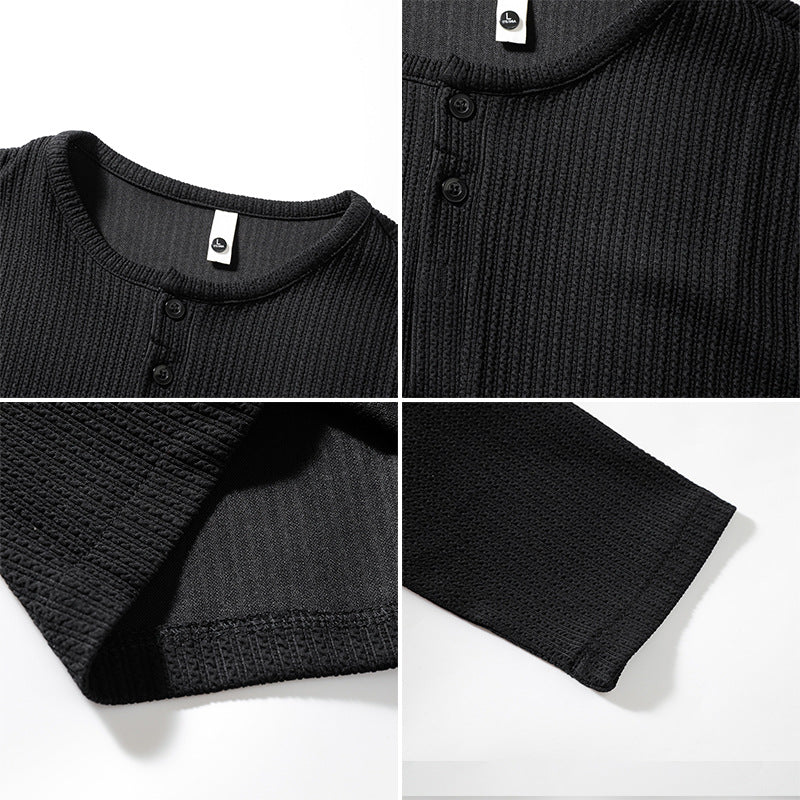 Henry Collar Long Sleeved T-shirt Men's Loose Sweatshirt