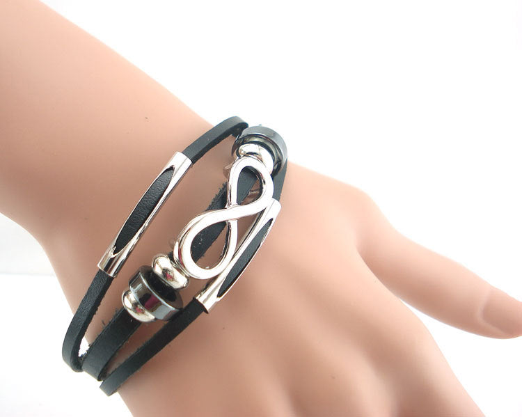 Retro men's leather bracelet bracelet unlimited symbol