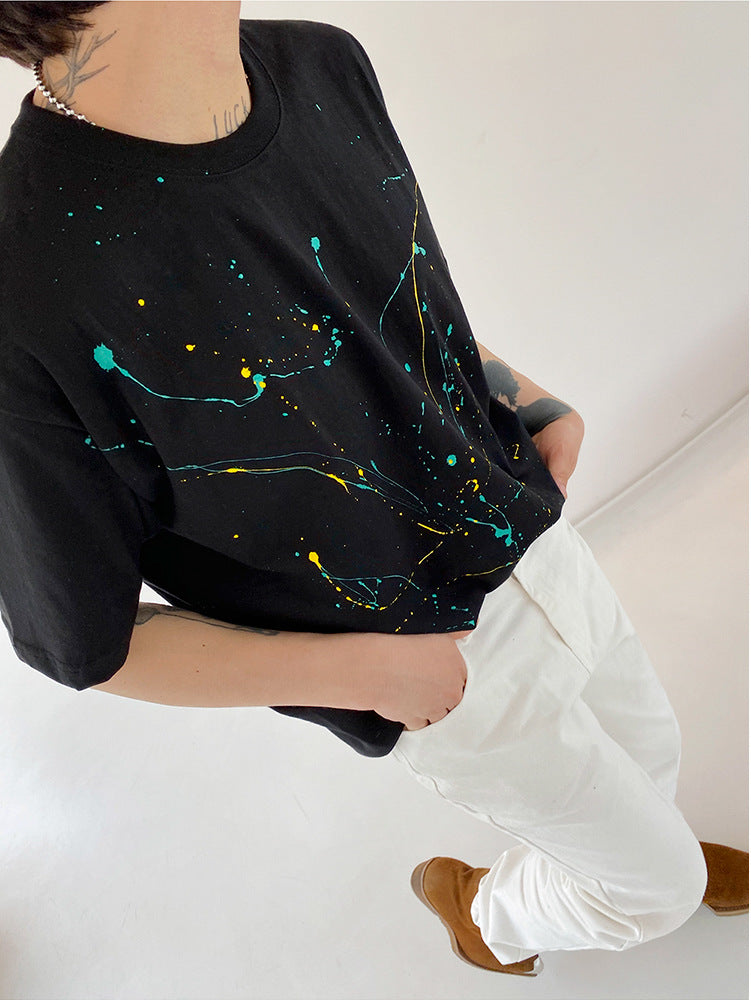 Korean style Splash Ink Short-sleeved T-Shirt
