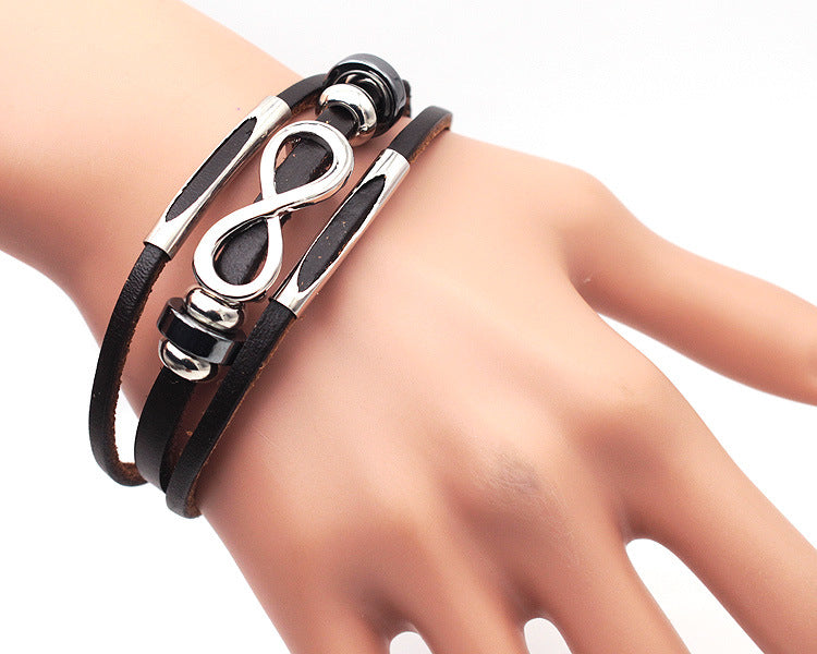 Retro men's leather bracelet bracelet unlimited symbol