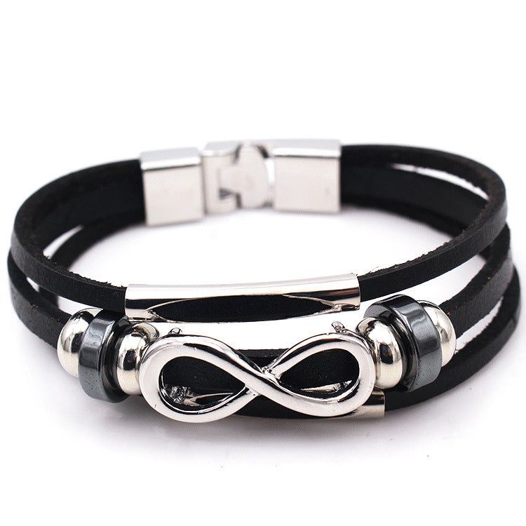 Retro men's leather bracelet bracelet unlimited symbol