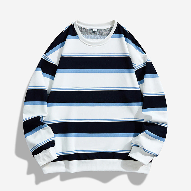 New Autumn Striped Loose Crew-Neck Mens Sweatshirt