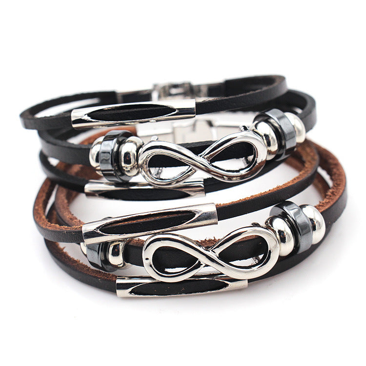 Retro men's leather bracelet bracelet unlimited symbol