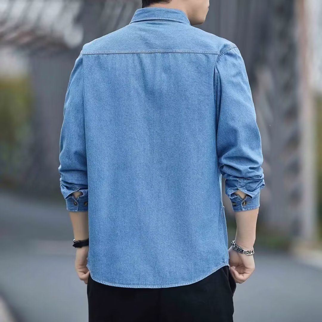 Mens Blue Denim Long Sleeve Shirt
