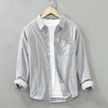 Simple Versatile Striped Oxford-cloth Long-sleeve Mens Casual Loose-fit Cotton Shirt