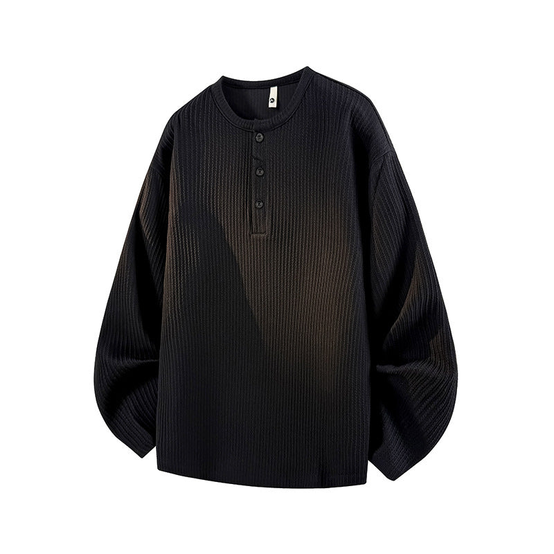 Henry Collar Long Sleeved T-shirt Men's Loose Sweatshirt