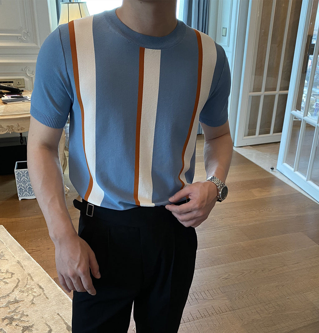 Korean Simple Vertical Stripes Knitted T-shirt