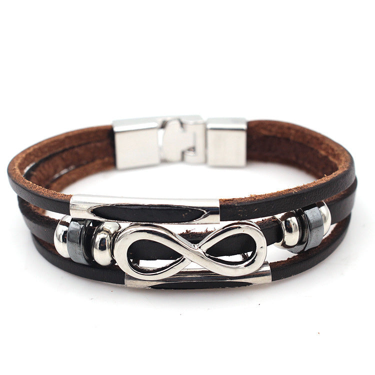 Retro men's leather bracelet bracelet unlimited symbol