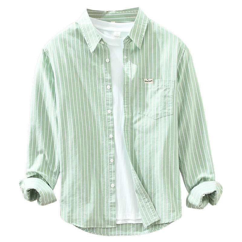 Simple Versatile Striped Oxford-cloth Long-sleeve Mens Casual Loose-fit Cotton Shirt