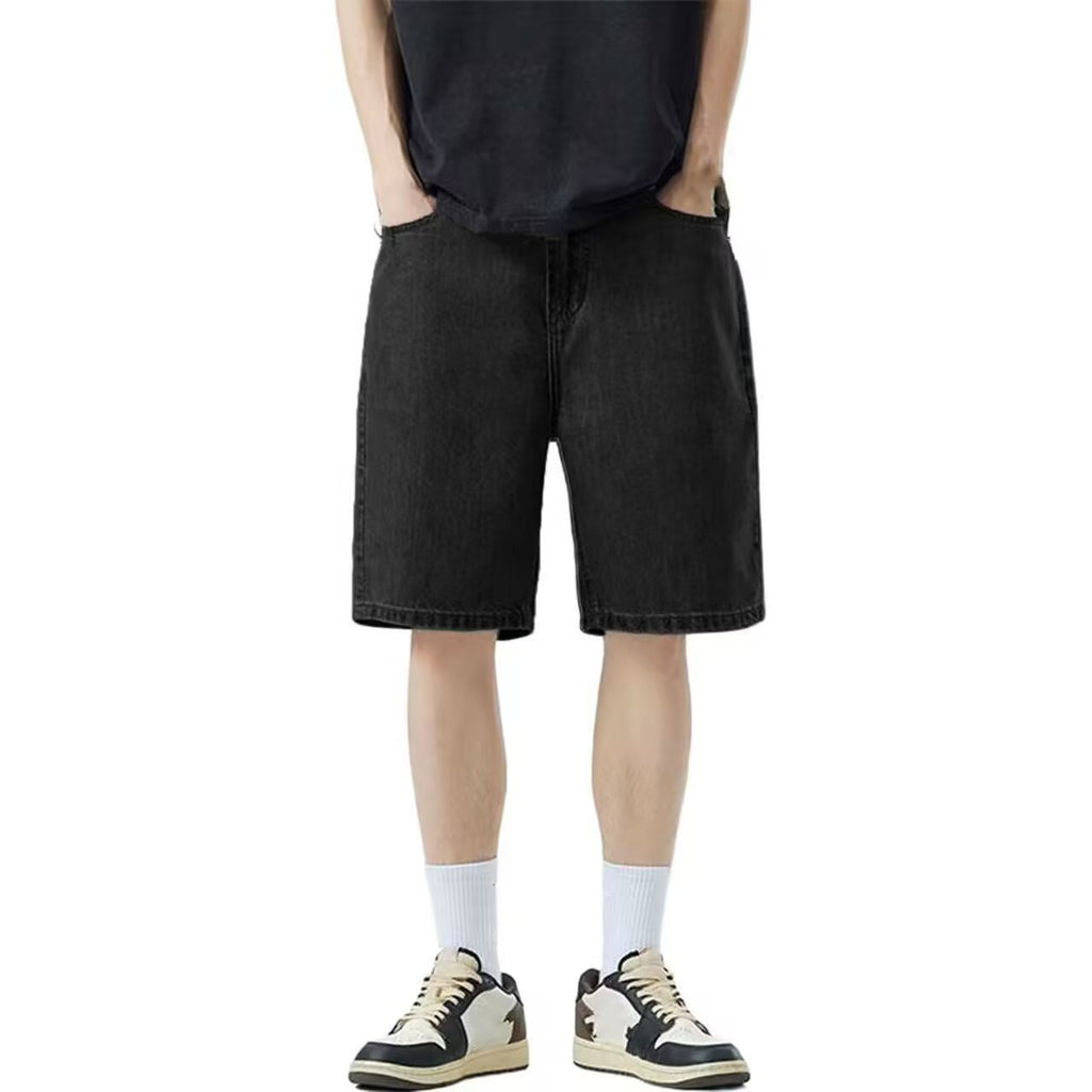 Loose-fitting Five-quarter-length Denim Shorts For Teens