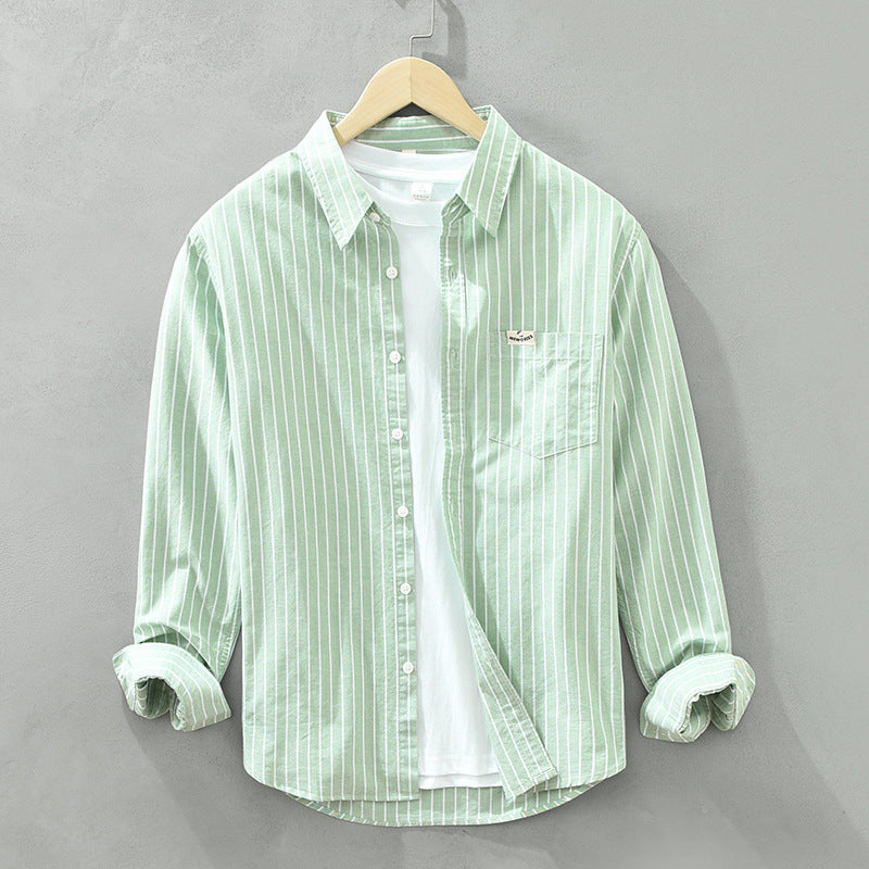 Simple Versatile Striped Oxford-cloth Long-sleeve Mens Casual Loose-fit Cotton Shirt