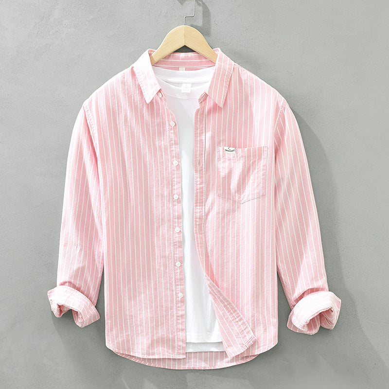 Simple Versatile Striped Oxford-cloth Long-sleeve Mens Casual Loose-fit Cotton Shirt
