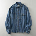 New Washed-and-distressed American-style Loose-fitting Striped Long-sleeve Shirt