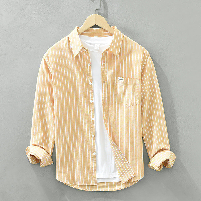 Simple Versatile Striped Oxford-cloth Long-sleeve Mens Casual Loose-fit Cotton Shirt