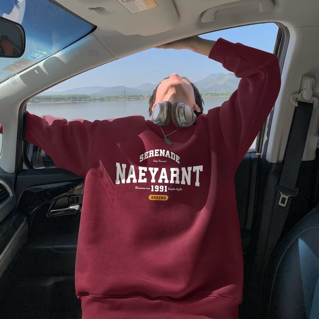 New Mens Loose Fitting Long Sleeve Crew Neck Top