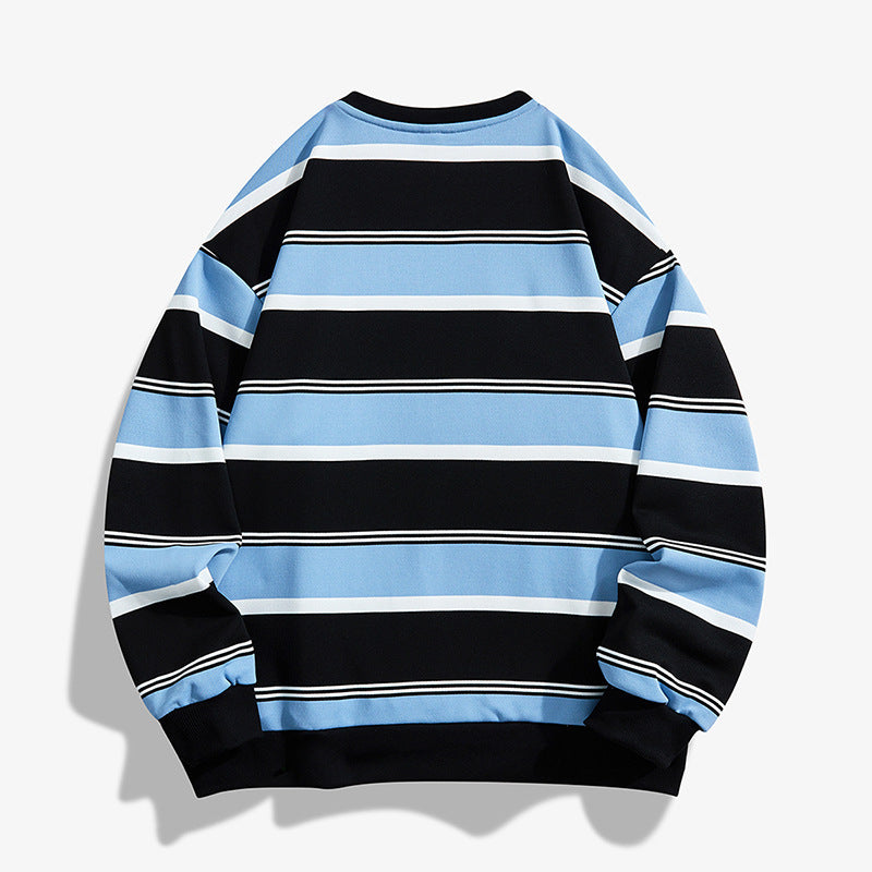 New Autumn Striped Loose Crew-Neck Mens Sweatshirt