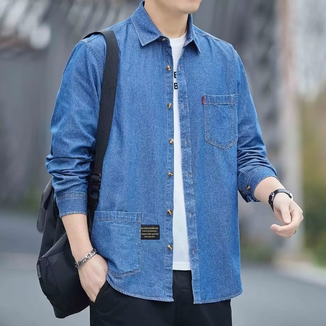 Mens Blue Denim Long Sleeve Shirt