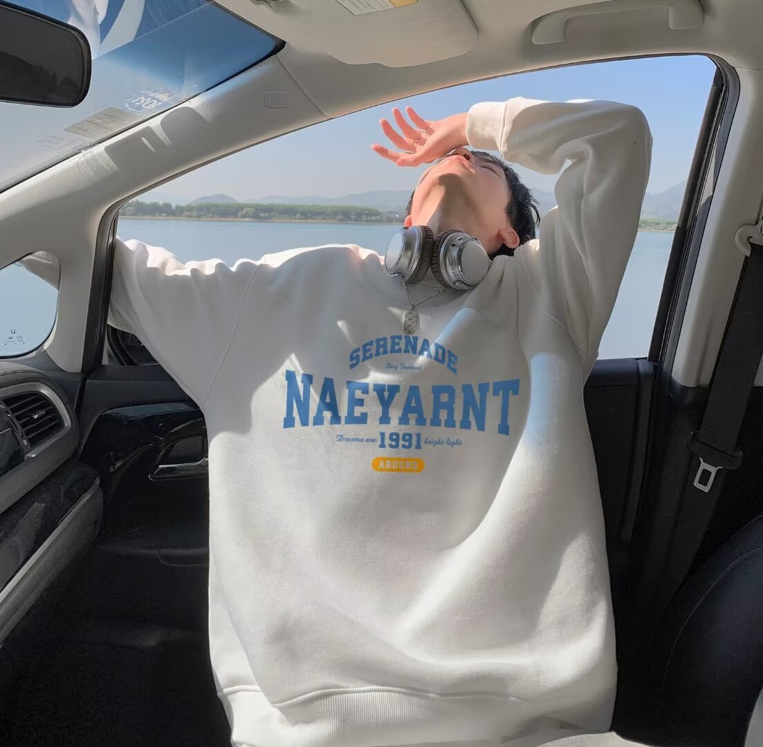 New Mens Loose Fitting Long Sleeve Crew Neck Top