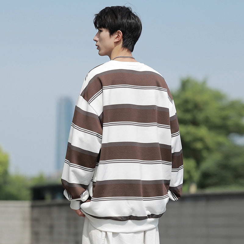 New Autumn Striped Loose Crew-Neck Mens Sweatshirt