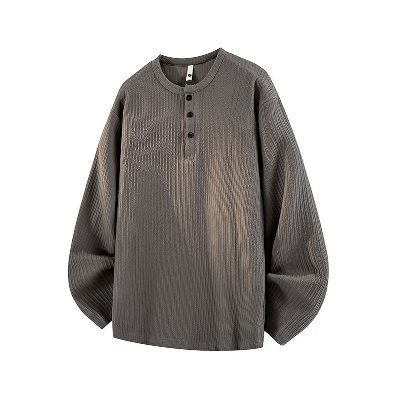 Henry Collar Long Sleeved T-shirt Men's Loose Sweatshirt