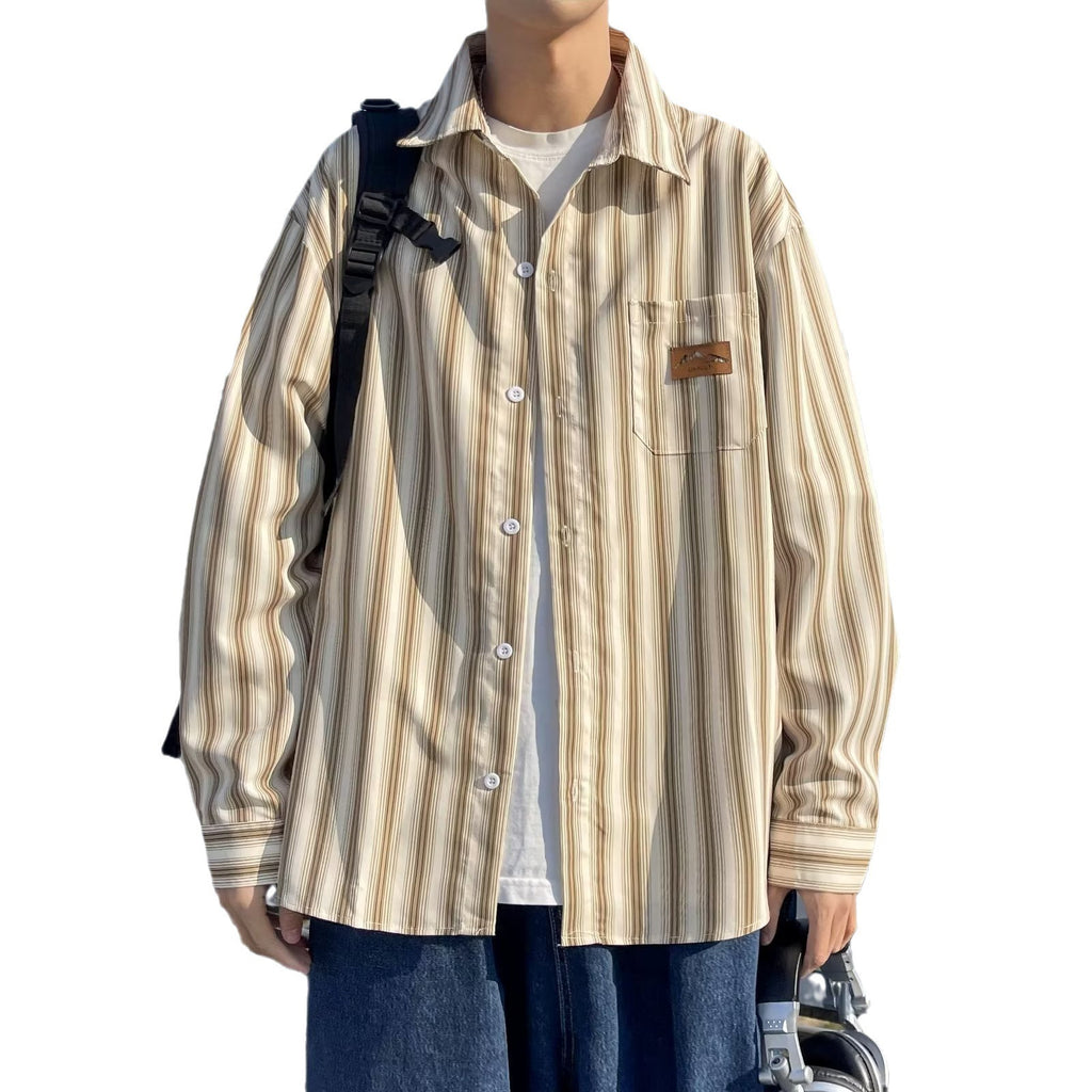 Korean style Mens Refined Loose-fit Casual Striped Shirt