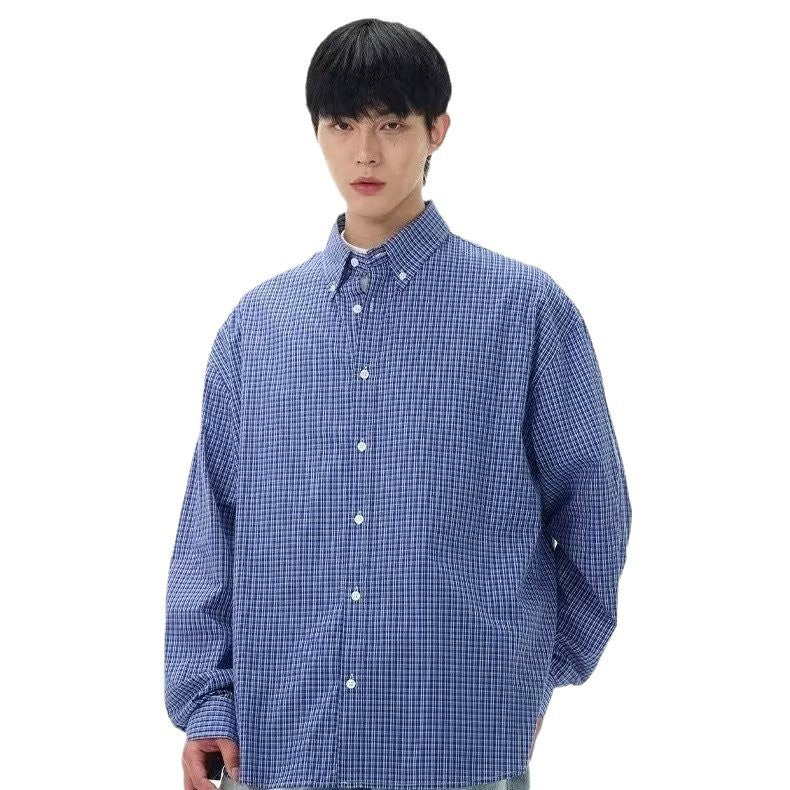 Mens Retro Classic Blue Plaid Shirt