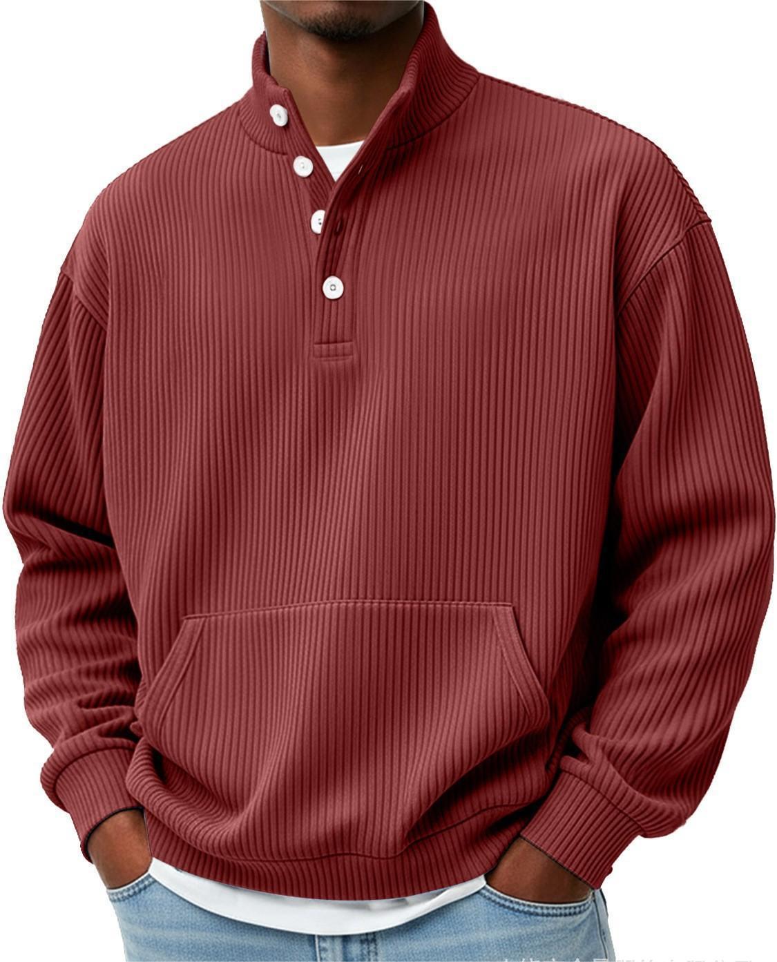 Mens Solid-Color Turtleneck Casual Long-Sleeve Polo Sweatshirt