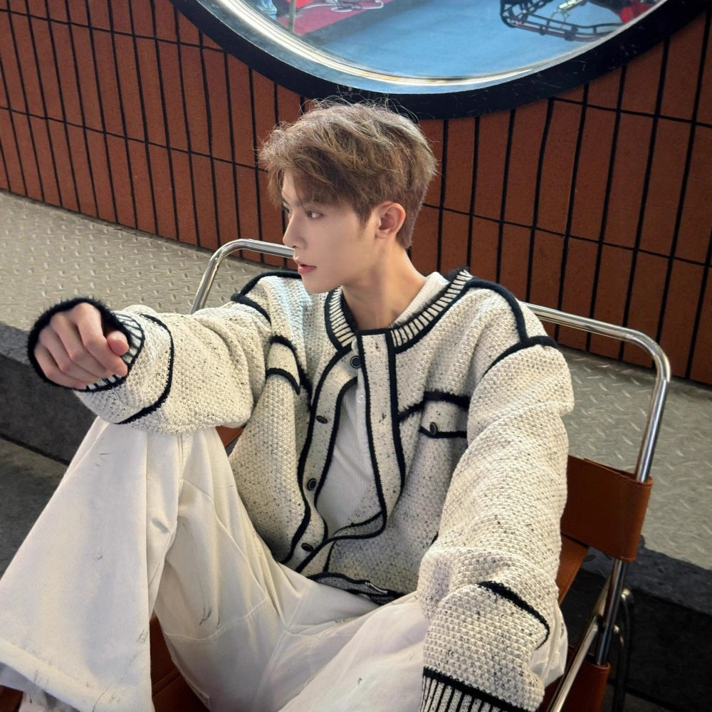 Round-neck Knitted Cardigan Sweater For Fall And Winter