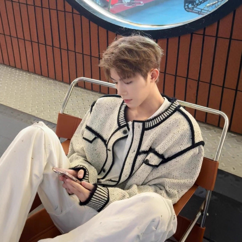 Round-neck Knitted Cardigan Sweater For Fall And Winter