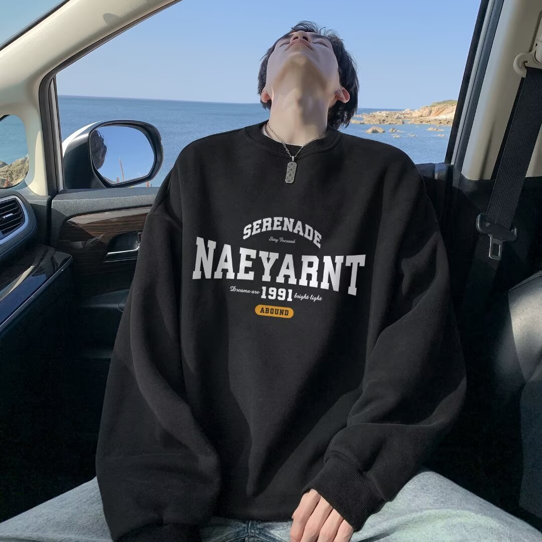 New Mens Loose Fitting Long Sleeve Crew Neck Top