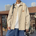 Korean style Mens Refined Loose-fit Casual Striped Shirt