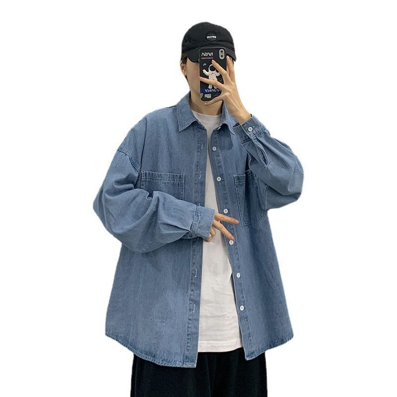 Blue Mens Relaxed Fit Denim Shirt