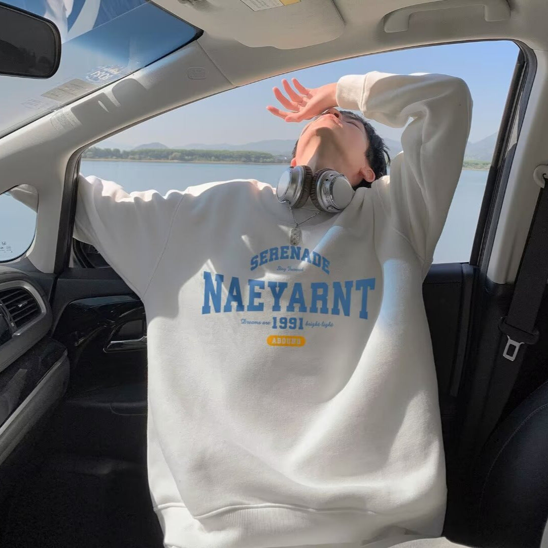 New Mens Loose Fitting Long Sleeve Crew Neck Top